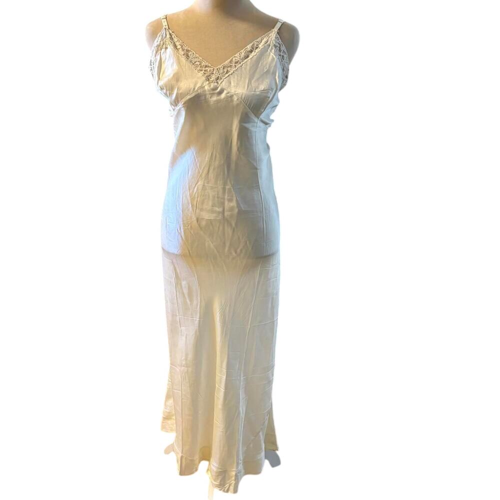 Vintage 1950's Simpson's Ivory Satin Lace Nightgown Retro Glam Midcentury Maxi